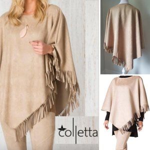 NWT COLLETTA Transitional Ponch Neutral Faux Suede Fringed Southwestern Boho XL